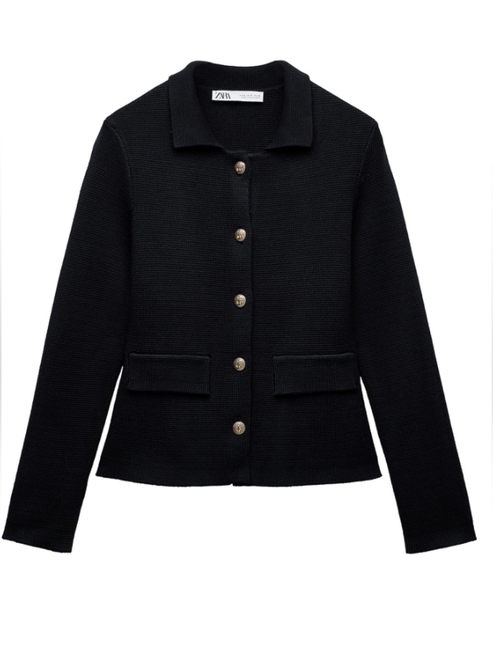Zara Black Button-Front Knit Jacket dark blue
